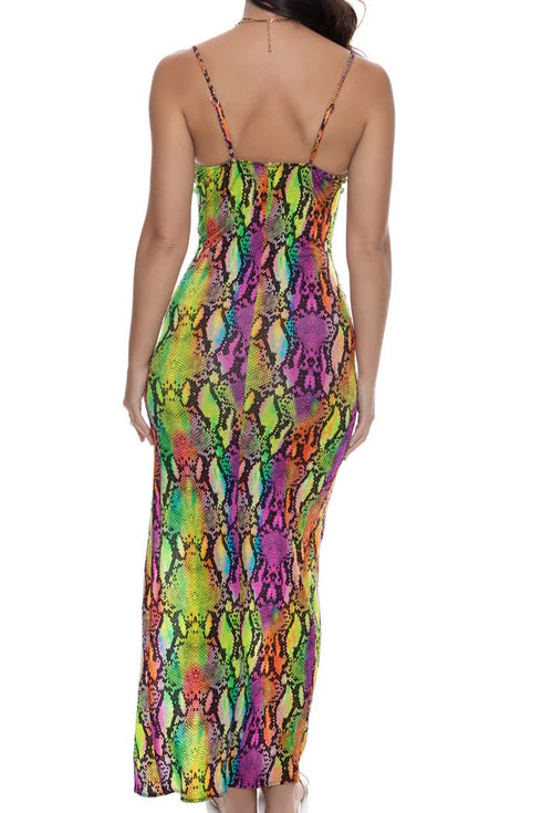 Luli Fama Electric Skin Fitted Side Slit Maxi Dress